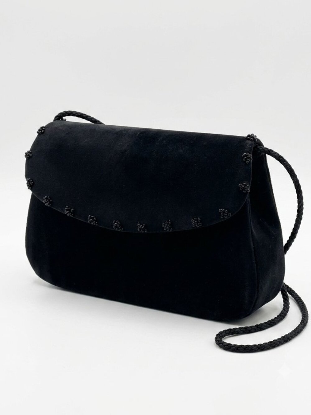 Vintage Black Satin Cocktail Clutch Purse Beaded Evening Bag NYTLITES